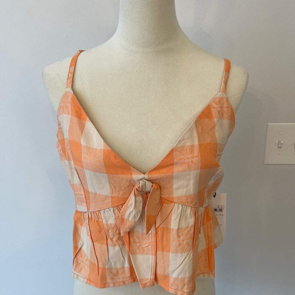 RVCA Orange and White Checkered Camisole size large viscose NWT
